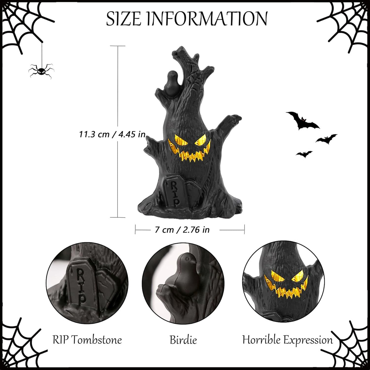 Flickering Halloween Tree - Ghost Face, Raven & Tombstone Decor 👻