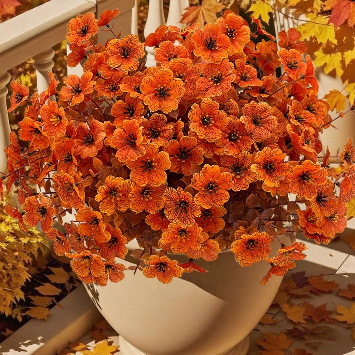 💐12 flores artificiais resistentes a raios UV: ideais para pátios, varandas e sacadas - Campainha-dinamarquesa